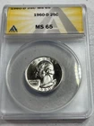 1960-D  Washington US Silver Quarter,   MS65 by ANACS,   a SUPERB looking coin!!