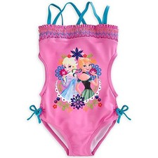 Disney Store Frozen Anna Elsa One Piece Swimsuit Girl Size 5/6 7/8