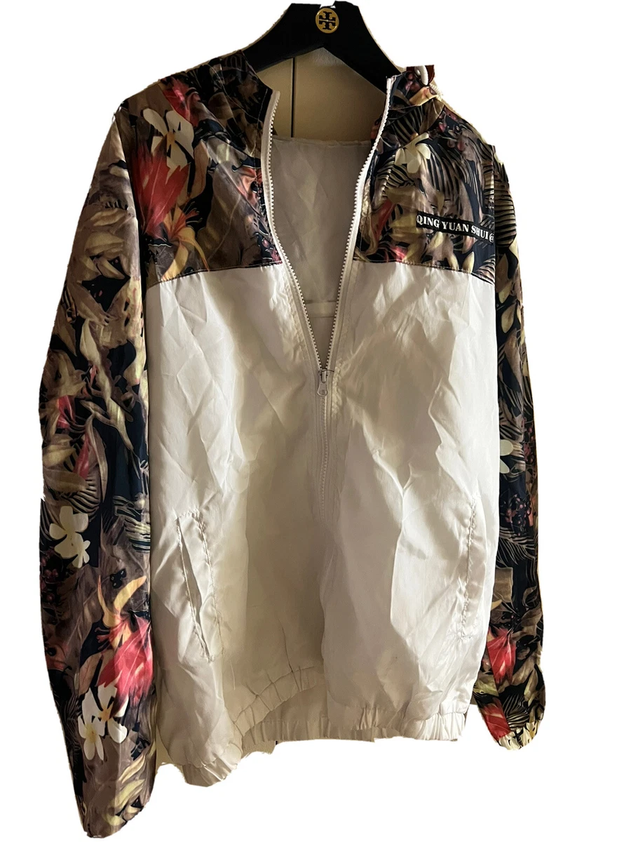 Qing Yuan Shui Fashion Collection Men s Windbreaker Floral White Size XXL