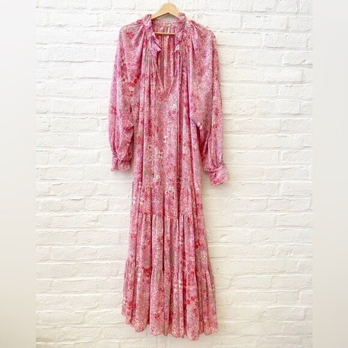 Free People || Feeling Groovy Maxi Dress Floral Long Sleeves Summertime Pink XL - Picture 2 of 8