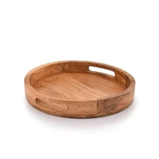 Samhita Round Serving Acacia Wooden Tray with Handles for Serving Beverages &...