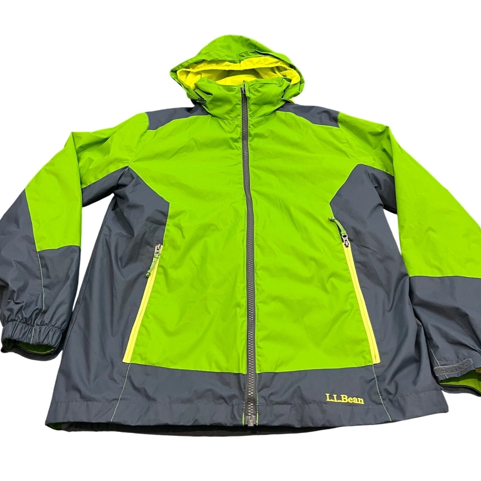 LL Bean Hooded Jacket 3 IN 1 Boys XL 18 Green Gray Fleece Lined Rain Coat 295452