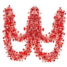 33 Ft Valentine's Day Heart Tinsel Garland, Red Heart Metallic Tinsel Twist