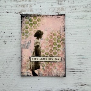 ACEO Original Art Card Mixed Media Collage Spring "Soft Light, New Joy"