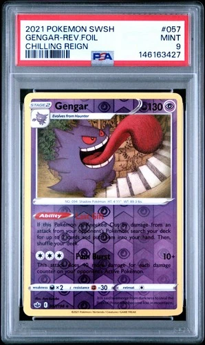 2021 POKEMON SWORD & SHIELD CHILLING REIGN #057 GENGAR-REVERSE FOIL PSA 9