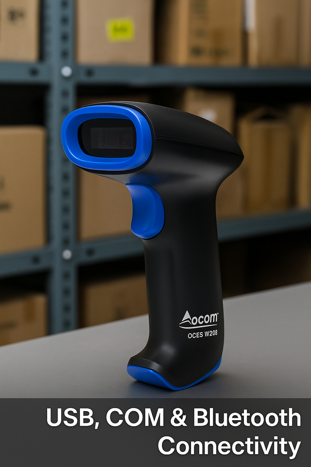 Bluetooth 2D QR Barcode Scanner – OCOM USB Wired Wireless POS Reader 1D ...