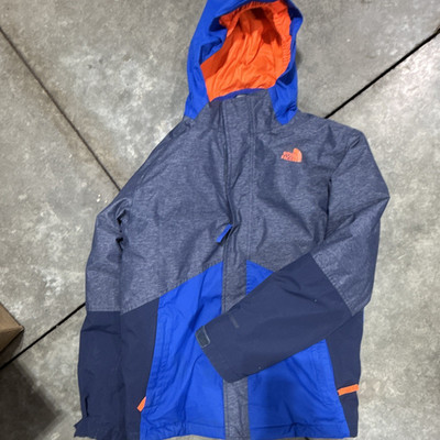 The North Face Boys Ski Jacket Hooded Full Zip Colorblock Blue/Orange/Gray L