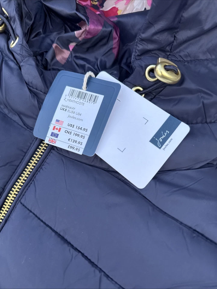 Joules Heathcote темно-синий длинный пуховик пальто размер 8 Rrp £99.95 - Изображение 2 из 2