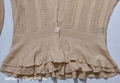 Lauren Ralph Lauren Cardigan Sweater Top Womens Size L Linen Peplum Bell Sleeve - Picture 6 of 11