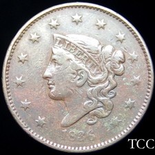 1836 CORONET HEAD LARGE CENT ~ AWESOME ORIGINAL 1c COIN ~ TCC