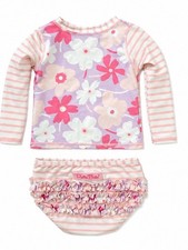 RuffleButts Floral Rash Guard Swimsuit Set Toddler 18-24M Pink Stripe