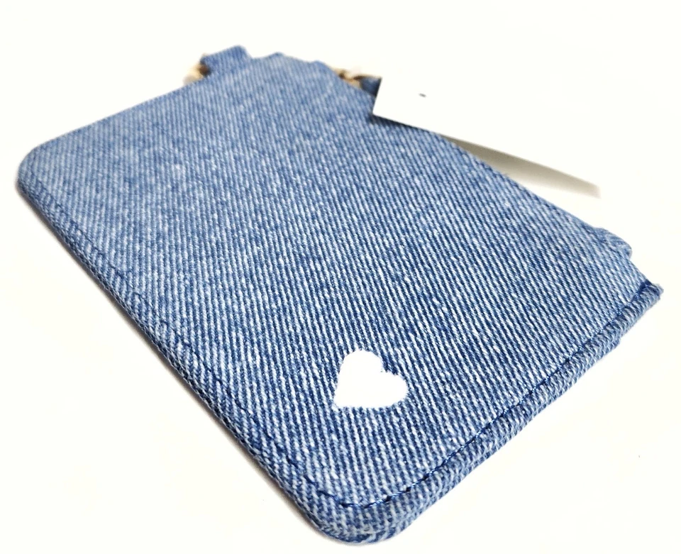 J.Crew Factory Chambray Heart Card Wallet Bag Charm Seaside Blue Multi CG527 NWT - Image 3 of 4