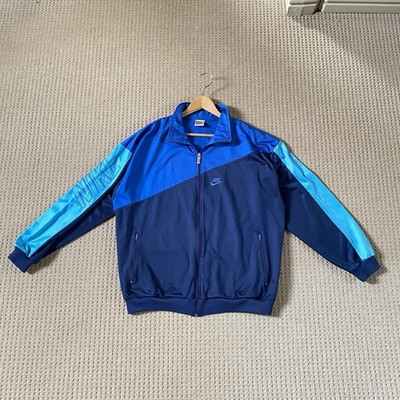 Vintage 1990s NIKE Track Jacket Spellout Swoosh Navy Blue Zip Up Size L