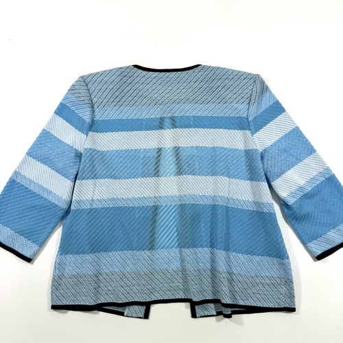 Ming Wang Acrylic Knit Cardigan Sweater Size PL Petite Large Blue Stripes - Picture 2 of 6