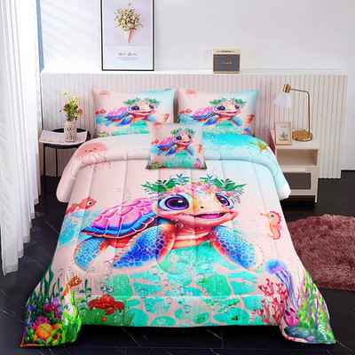 Sea Turtle Twin Comforter Set - Ocean Theme Bedding for Kids Room Decor