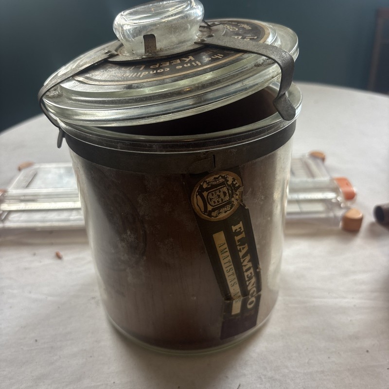 VINTAGE FLAMENCO LAS PALMAS GLASS CIGAR HUMIDOR JAR LABELS CEDAR LINED