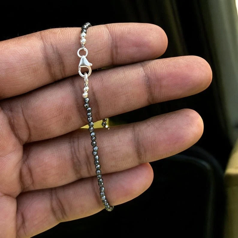 Hermosas pulseras de cuentas redondas facetadas de pirita de 2-3 mm de 6-8"" para hombres y mujeres Foto 2 de 4