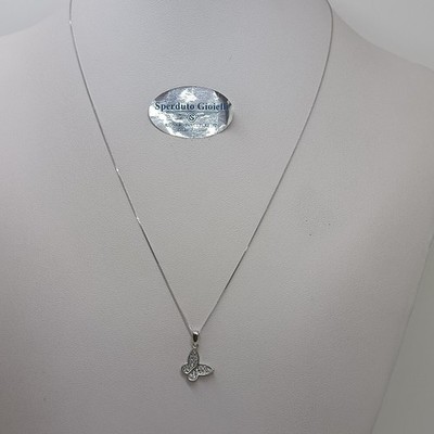 DAMEN HALSKETTE MIT ANHÄNGER SCHMETTERLING 18KT WEISSGOLD UND ZIRKONIA 1,7 GR. (8179)