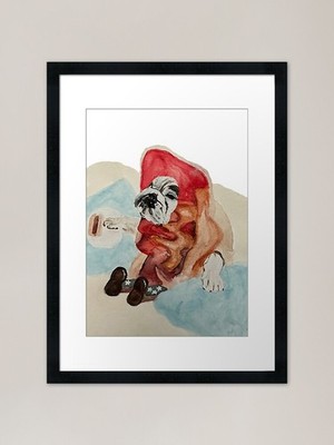 Eggnog the Bulldog in a Hot Dog Sui Framed Wall Art Poster Canvas Print Picture