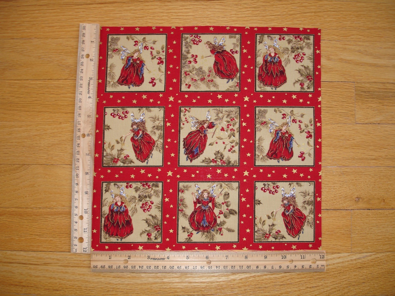 Christmas Fairy/Angel Greetings OOP  Cotton Quilt Fabric Panel Blocks (9)