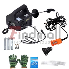 2-in-1 Portable Electric Hoist Power Winch 1100 lbs Wired Remote Control 1500W