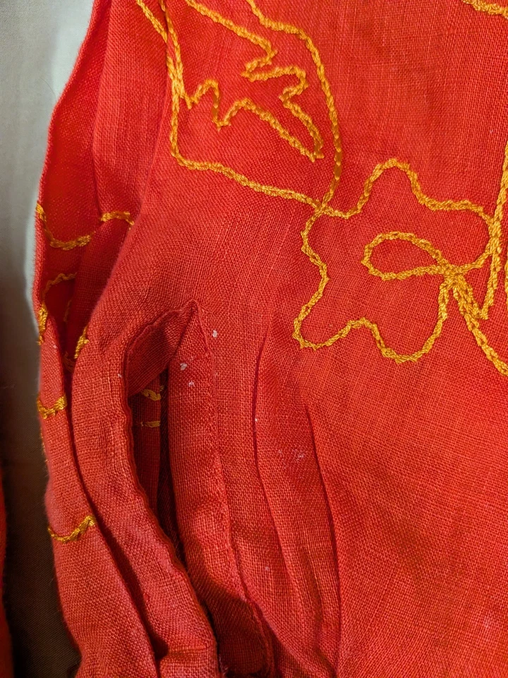 Blusa Top Camisa Josephine Chaus Para Mujer Roja Bordada 100% Lino Talla 4 Foto 3 de 4