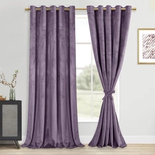 DWCN Velvet Curtains Extra Wide - Elegant Super Soft Tieable Window Panels Black