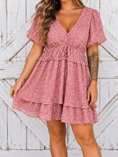 Charlotte Russe Pink Floral Tiered V‑Neck Mini Dress Size S