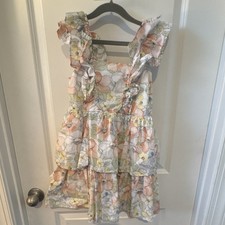 Janie and Jack Girls Floral Fit  Flare Dress 100 Cotton Ruffle Size 8