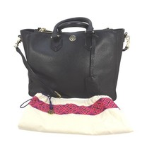 Tory Burch Robinson Double Zip Black Pebbled Leather Satchel Tote Bag