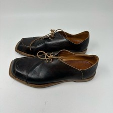 CYDWOQ VINTAGE College dark brown leather lace-up detail flat shoes size 36