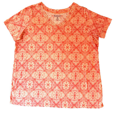 Roaman's Blouse Womens 1X 22/24 Pink Peachy V-Neck SS Tunic Top Tee NWOT