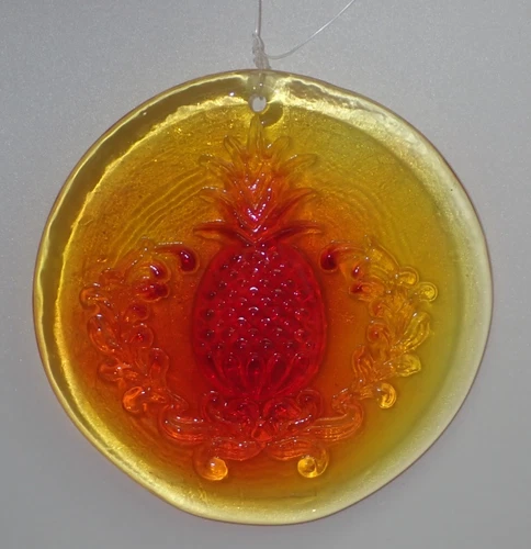 Blenko Handmade Glass Pineapple Suncatcher Ornament in Tangerine Orange & Yellow