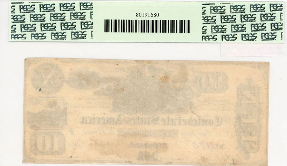 1861 $10 Confederate Currency CT-29 . Counterfeit. PMG 40. - Image 3 of 3