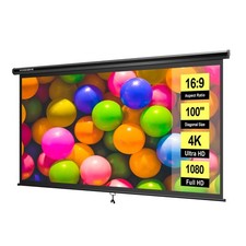 100" 16:9 Pull Down Projector Screen - HD 4K Retractable Movie Screen for Home T