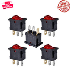 5Pcs Red LED Rocker Switch ON/OFF 3 Pin SPST 2 Position Toggle 250V/125V Snap-In