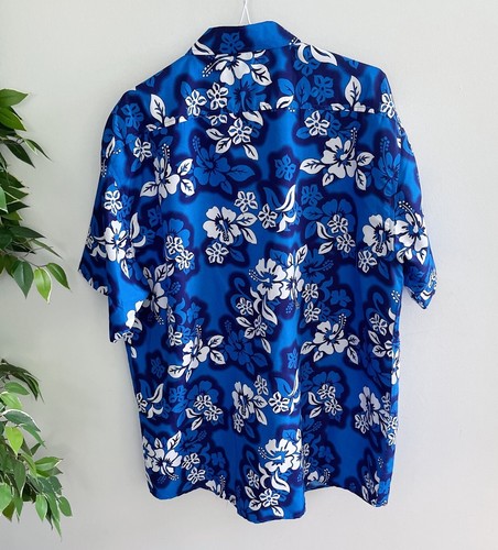 Rylor Mens Size L Short Sleeve Casual Shirt Tropical Hawaiian Blue White - Picture 6 of 6