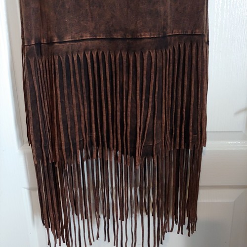 Party Maxi Brown Lightweight Fringe Retro Hippie Skirt M - Picture 4 of 9