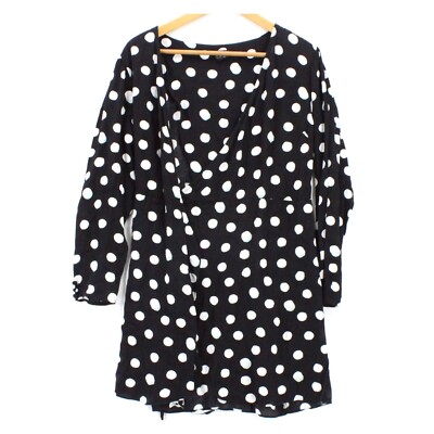 Topshop Asymmetrical Dress Womens Black Polka Dot Lace Front