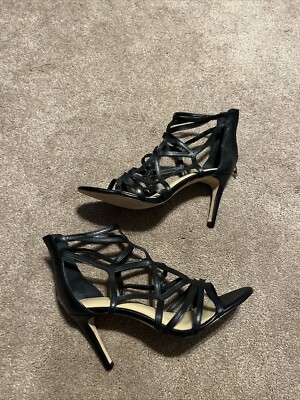 NEW Antonio Melani Black Caged High Heel  Leather 11M Shoes Zip Ankle  3 3/4 