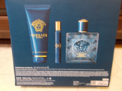 Versace Eros by Versace 3 Piece Gift Set - 3.4 Oz Eau De Toilette Spray, 0.3 Oz