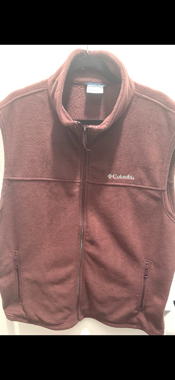 Columbia men’s Fleece Vest XL Burgundy Red Full Zip Front Pockets