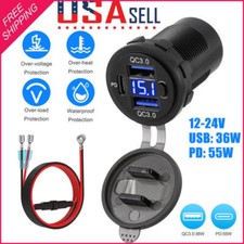 USB Car Charger Dual QC3.0 PD Port With Voltmeter Outlet Socket for Boat RV 12V