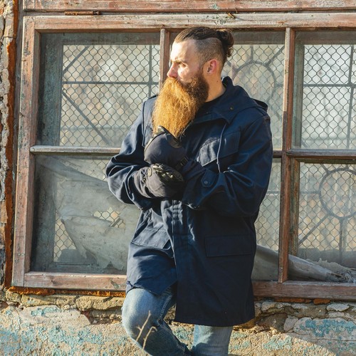 Original Dutch Military officer parka hooded windproof army rain coat solid blue - Picture 2 of 5