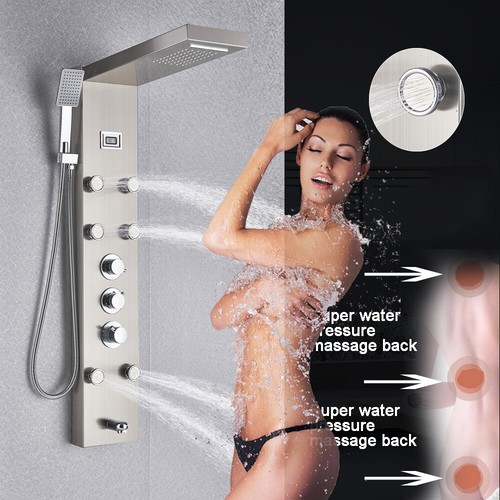 Rain&Waterfall LED Shower Panel Tower Stainless Steel Massage Body Jets System - Picture 42 of 149