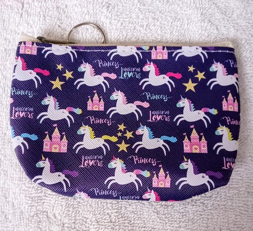 Unicorn Coin Zipper Change Pouch Mini Pocket Bag Princess Castle Purple Pink New - Picture 8 of 8