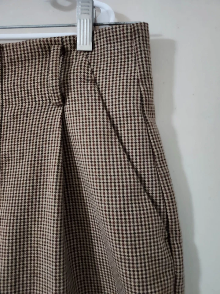 Zara Pants Womens S Beige Trouser High Waist Houndstooth Plaid Loose Relax Taper - Image 4 of 4