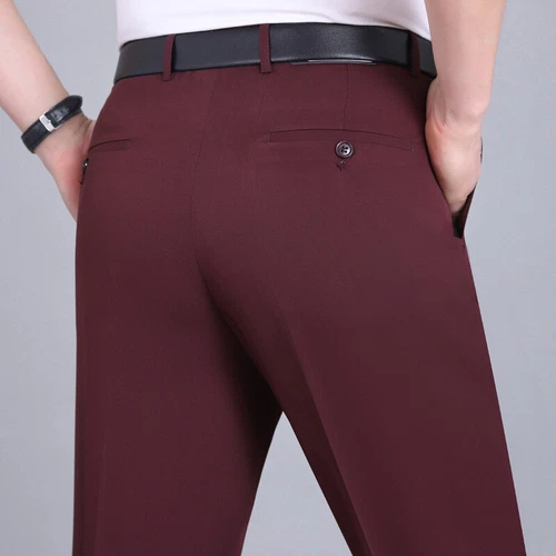 Mens Dress Pants Straight Formal Trousers Slim Casual Office Wedding Business - Picture 2 of 26