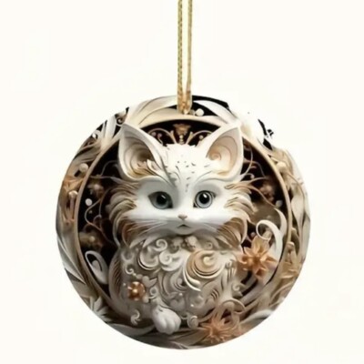 Elegant Cat With Beautiful Details Rear View Mirror Acrylic Hanger Decoration
