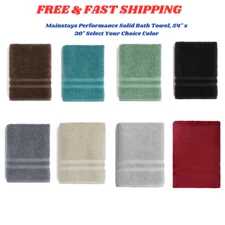 Mainstays Performance Solid Bath Towel, 54" x 30" Select Your Choice Color
